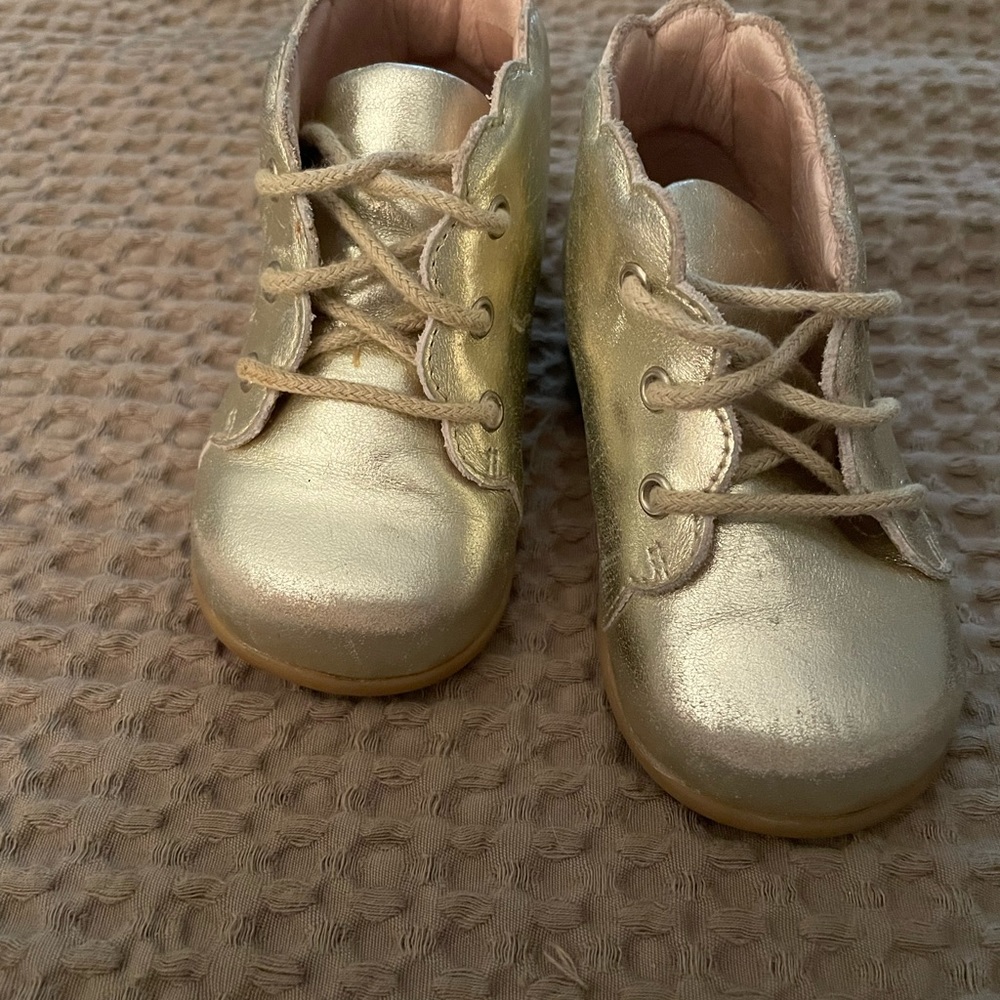 Jacadi Dress Bootie Iridescent leather Gold Shoes Baby Girl Size 20/4.5